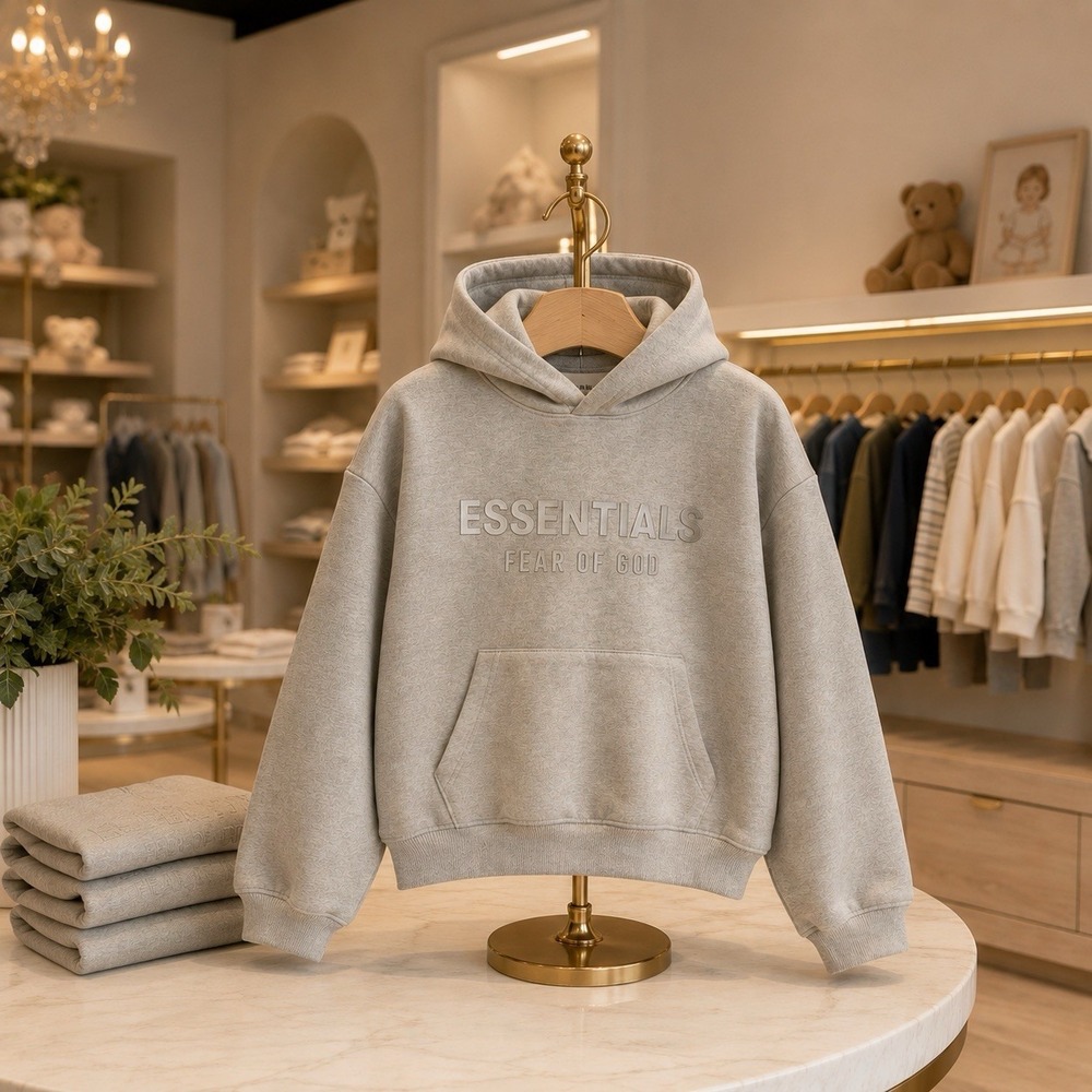 NEW Fear of God Essentials Youth Hoodie Taupe Brown Logo Cozy Luxury 4/5T